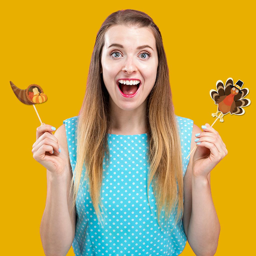 20pcs Thanksgiving Photo Booth Prop Turkey Pumpkin Props Autumn Themed Birthday Party Decoration Thanksgiving Day Party Supplies