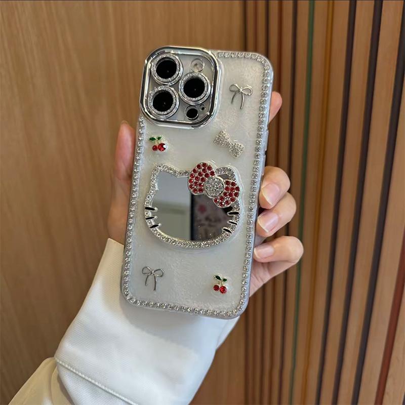 Rhinestone Bow Tie Kt Mirror Bow Mobile Phone Case For Iphone17Promax Epoxy Glitter Apple 16 Women iPhone 17Promax