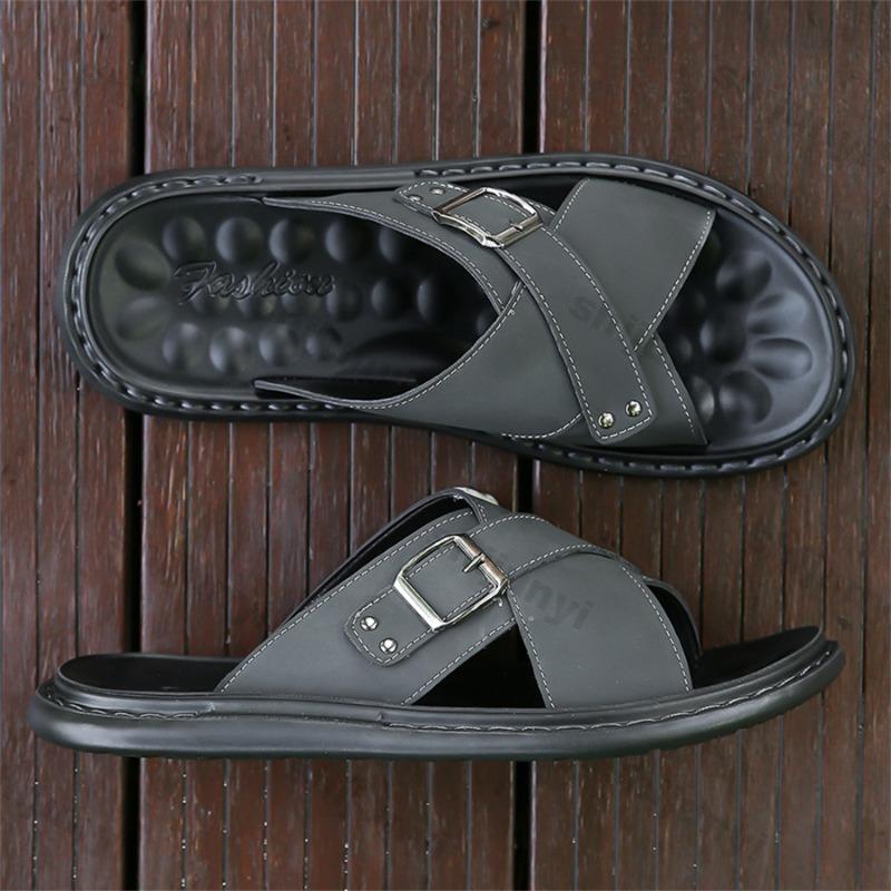 Large Size Men Slippers Summer Outdoor Breathable Non Slip Comfortable Casual Flats Fashion Buckle Strap Soft Sole Beach Shoes