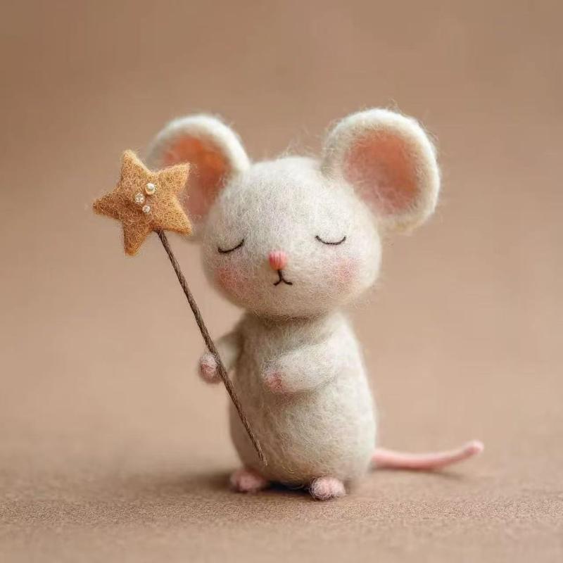 

Craft Needle Felting Supply Starry Night Felt Mice Handmade Cute Mouse Collectible Figurine Gifts Mouse Animal Figurine