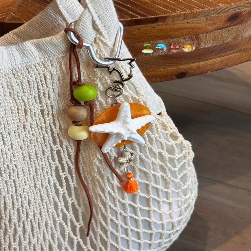 Starfishes Beaded Bag Charm With Rope And Resin Design Bag Pendant Travel Gift Fashion Accessories Keychain for Women