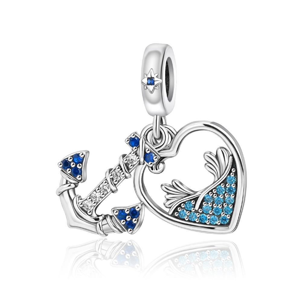 S925 Silver Fashion DIY Animal Heart Shaped Beaded Jewelry Accessories Popular Pendant Charms