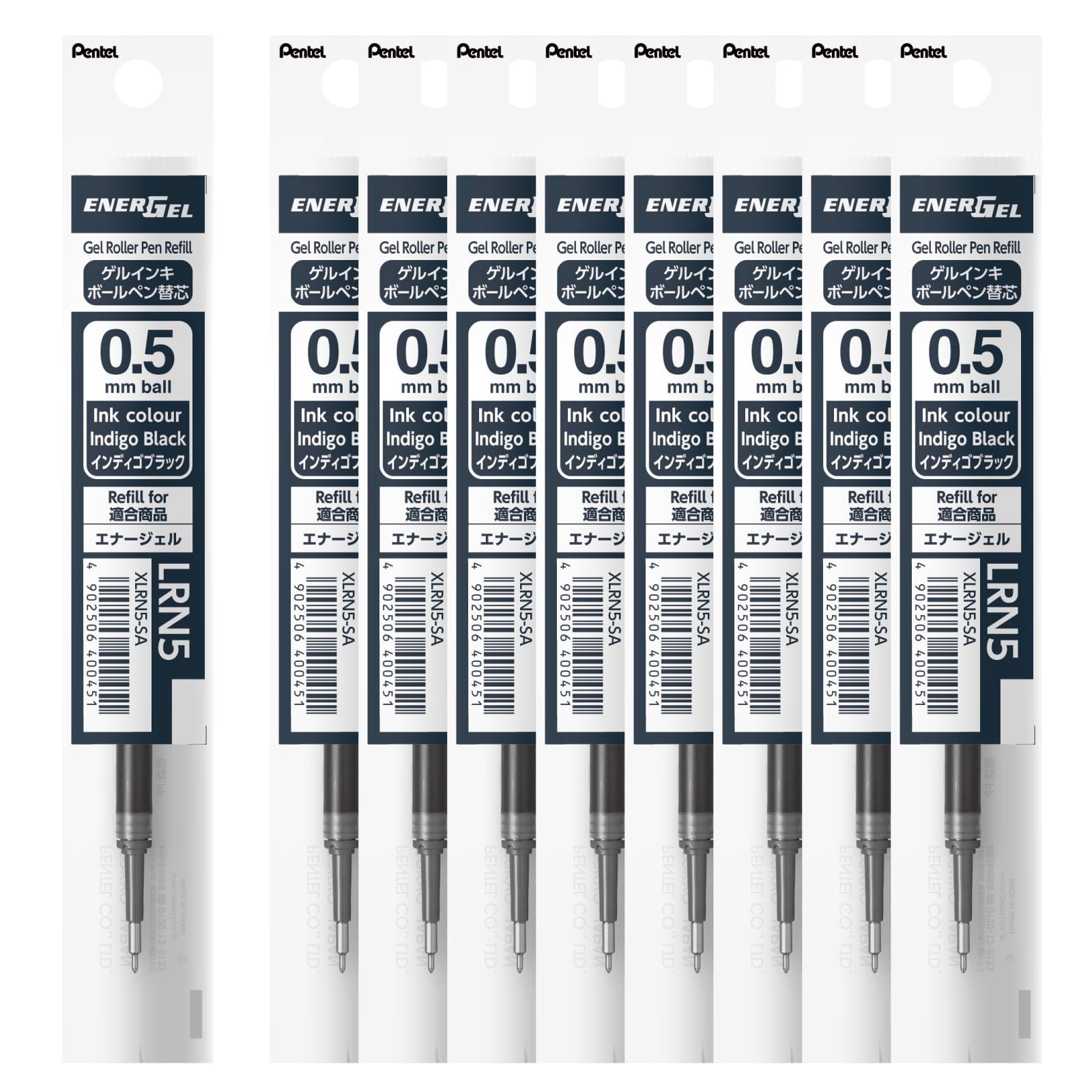 Pentel EnerGel Ballpoint Pen Indigo Refills, 0.5mm, Black, 10-Pack, XLRN5-SA(10)