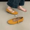 Französisches Wildleder Ein-Wort-Schnalle Mary Jane Schuhe Damen 2025 Herbst neu Nischendesign Perle weiche flache Schuhe