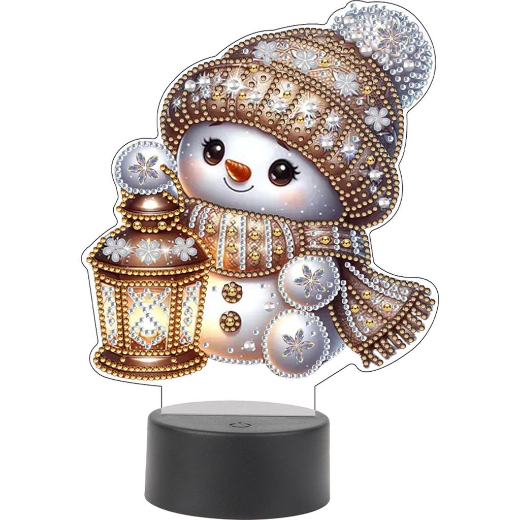 Acryl Dubbelzijdig Kerst Sneeuwpop Multifunctionele Diamant Nachtlamp Diamant Schilderen Nachtlampje Diamant Kunst Licht Ornamenten
