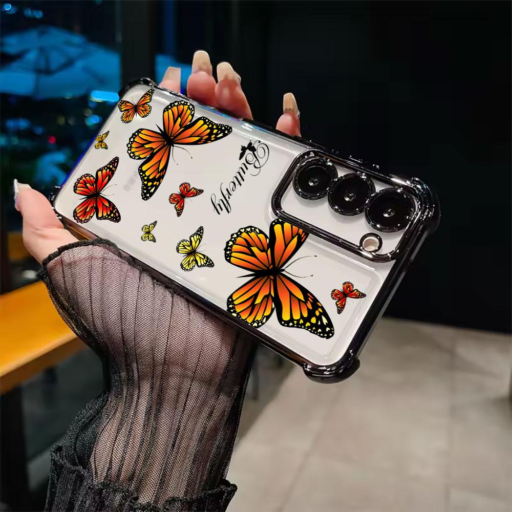 Pink Butterfly Funda For Samsung S26 Ultra Phone Case For Galaxy S25 FE S26 S24 S23 S22 S21 Ultra S20 Plus S25FE 5G Clear Cover