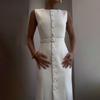 Women's Crew Neck Sleeveless Maxi Dress Slim Fit High Waist Elegant Belted Single Breasted Office Midi Dress