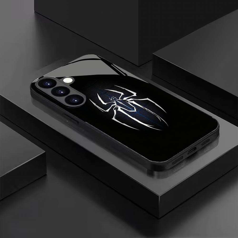 Spider pattern black glass phone case suitable for Samsung Galaxy S26 S25 S24 S23 S22 S20 FE/Ultra/Plus anti fall back cover