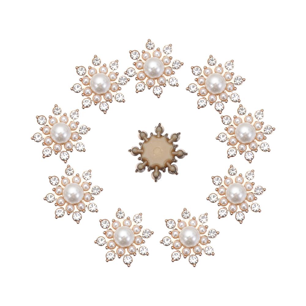 10PCS Pearl Flower Rhinestone Buttons For Hair Pins Clothing Decoration Vintage Buttons DIY Crafts Apparel Sewing Accessories