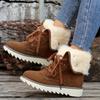 Large Size Mid-calf Snow Boots Women 2025 Fall and Winter Padded Thickened Warm Lace-up Cotton Boots