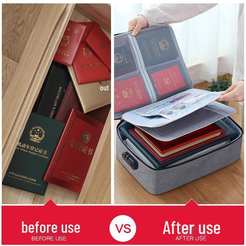 Large Capacity Multifunctional Lockable Document Bag for Family and Passport Storage