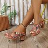 Women's Printed Peep Toe High Heel Sandals, Ethnic Style Beach Slides, Plus Size Summer Casual Shoes