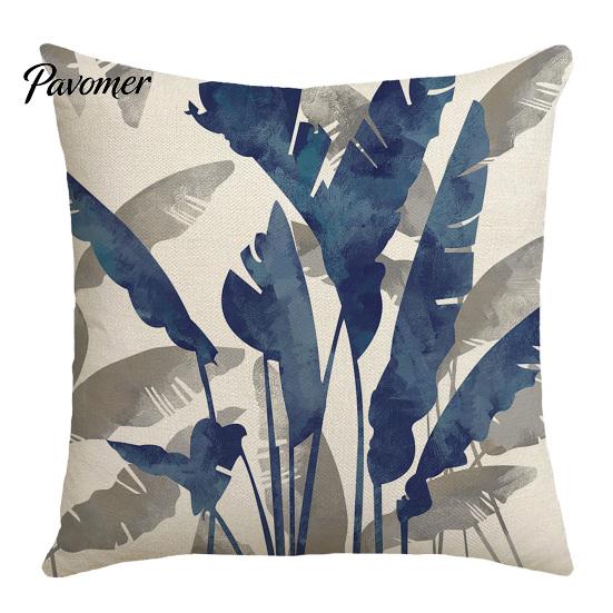 Decorative Throw Pillow Case Banana Leaf Cushion Cover, Tropical Plant Print 18x18 Cover Inch with Hidden Zipper for Sofa Bed Car Seat Linen Blend