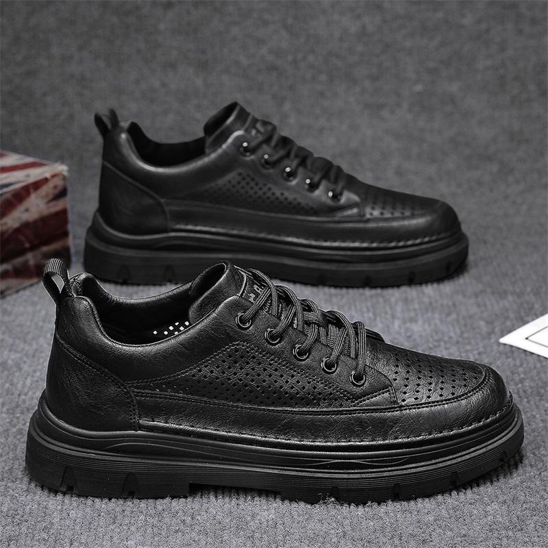

Labor insurance men s shoes summer breathable hollow men s business casual leather shoes black British style low-top tooling Martin shoes 44