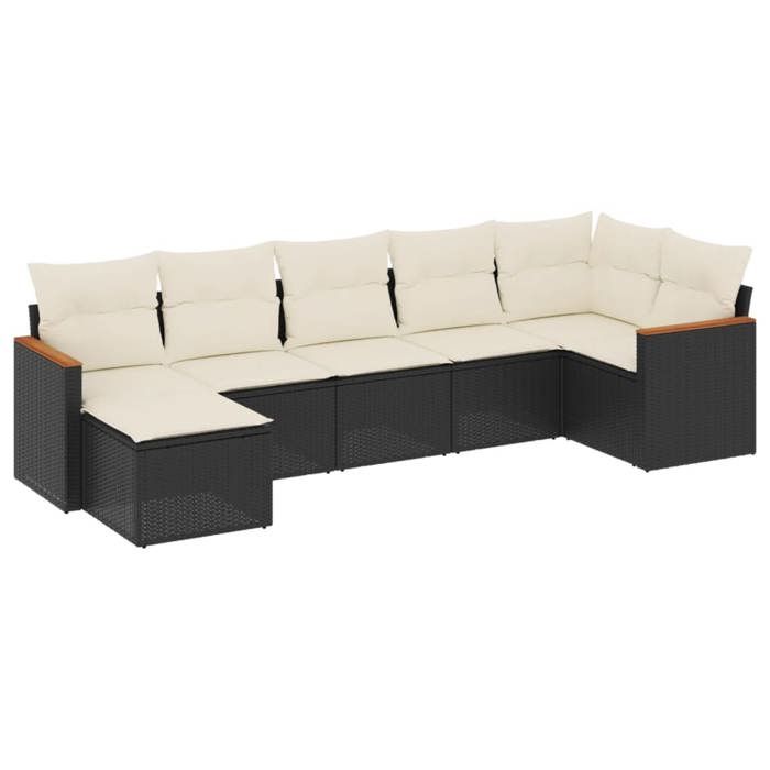 VidaXL Salon de Jardin avec Coussins 7 pcs, Canapés de Terrasse, Ensemble de Meubles de Patio, Mobilier d'Extérieur, Noir 3258591