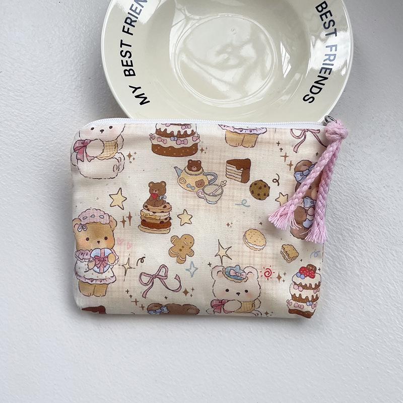 Adorable Blue Cartoon Makeup Bag: Mini Pure Cotton Coin and Earphone Pouch, Lipstick Carrier, Portable Storage.