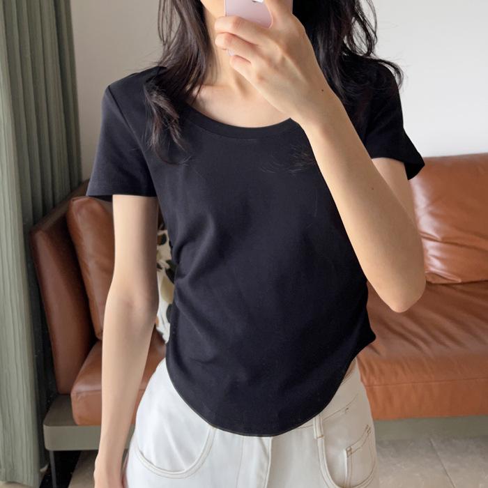 Special Purple Slim Short Sleeve Front Shoulder T-Shirt Women s Summer Design Sense Niche Spice Girl Short Skinny Top S чёрный