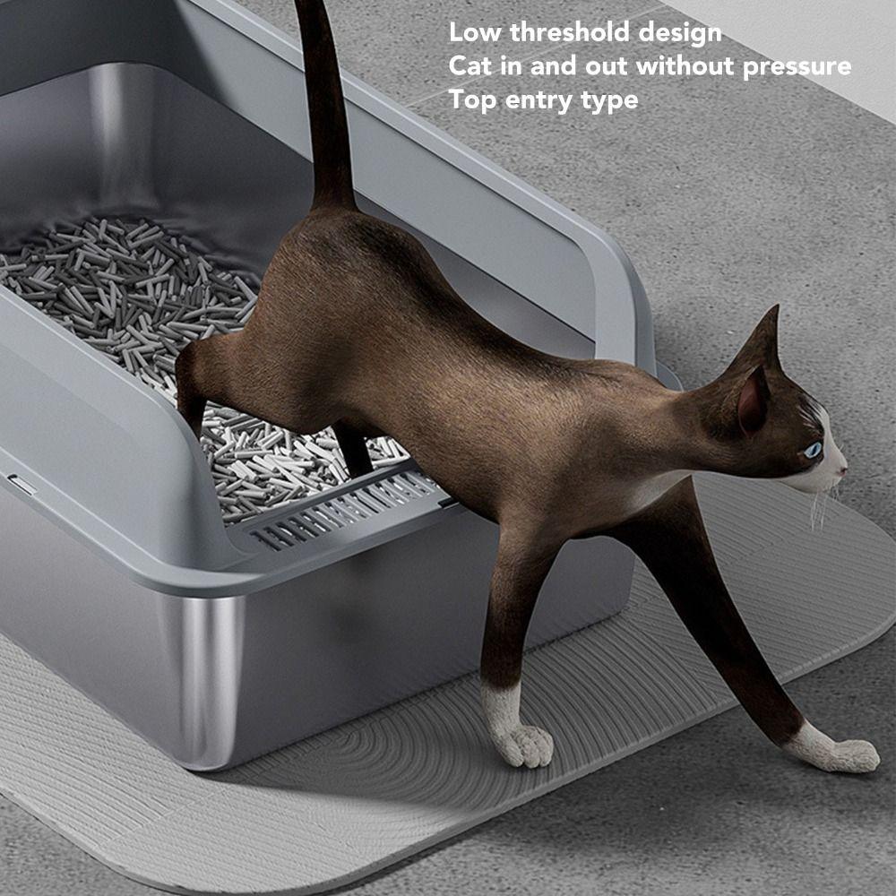 Sabbiera per Gatti in Acciaio Inossidabile Toilette per Gatti Sovradimensionata Bacino di Pulizia Nuova Lettiera per Gatti Articoli per Animali Domestici