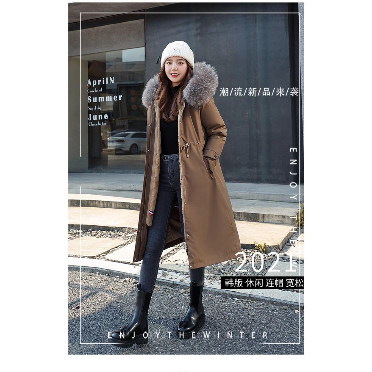 

Новая подкладка - съемная плюшевая хлопковая куртка женская 2025 длинная зимняя утолщенная и универсальная корейская куртка XXXL хаки