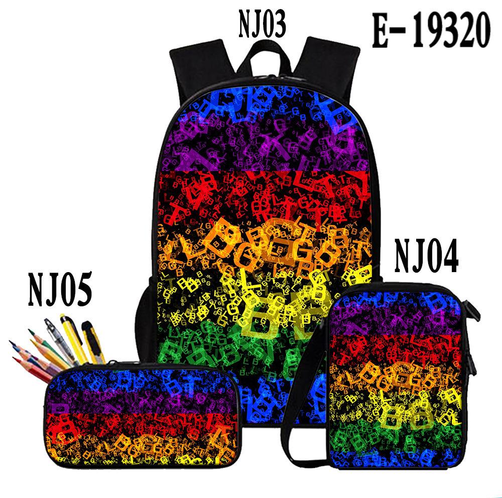 Classic Popular Colourful LGBT 3D Print 3pcs/Set Pupil School Bags Laptop Daypack Backpack Inclined Shoulder Bag Pencil Case