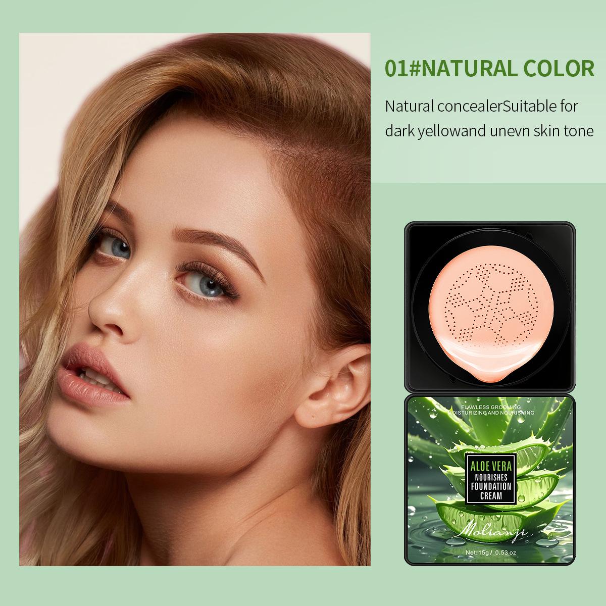 Питательный тональный крем с алоэ вера, водостойкий, контролирующий жирный блеск, стойкий макияж, воздушная формула с глицерином, натуральный эффект BB-крема 01#Natural Color