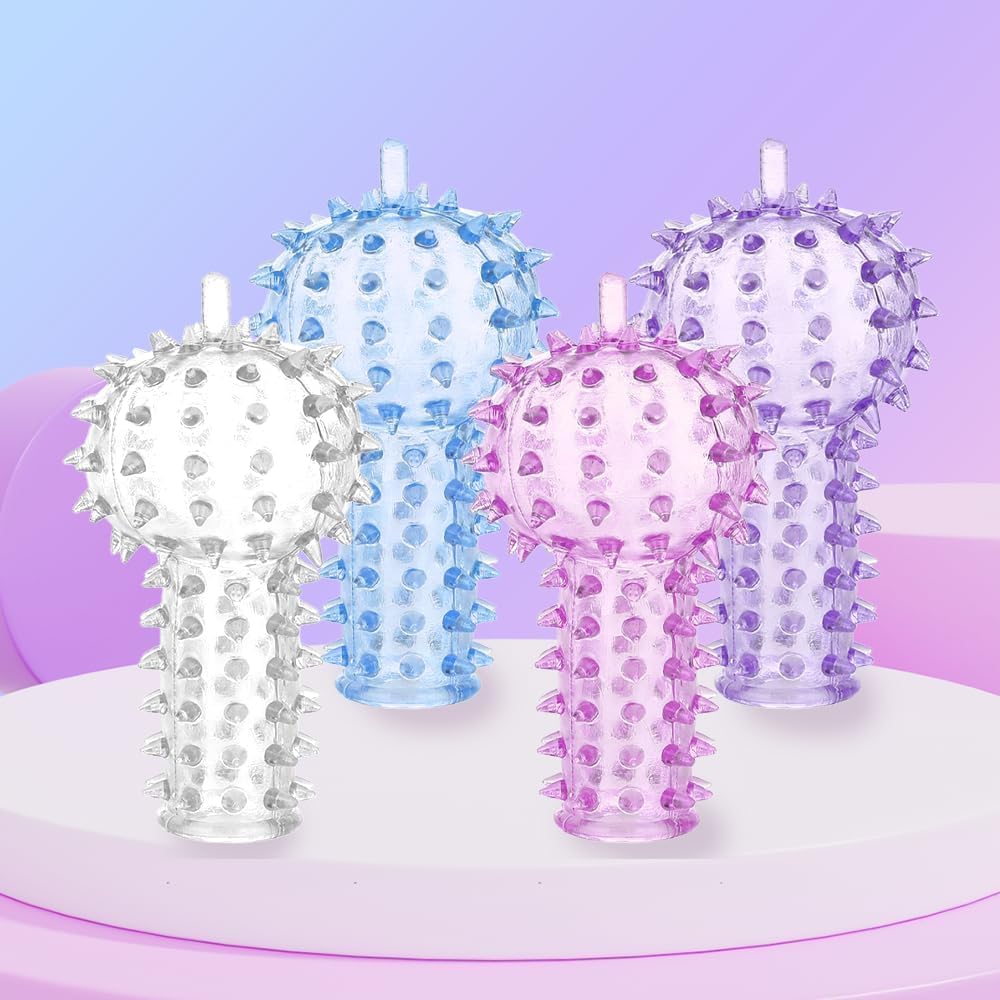 4pcs Finger Sex Toy, Silicone Crystal Sleeve G-Spot Finger Condom, Reusable Vaginal Clit Anus Anal Stimulate Masturbation