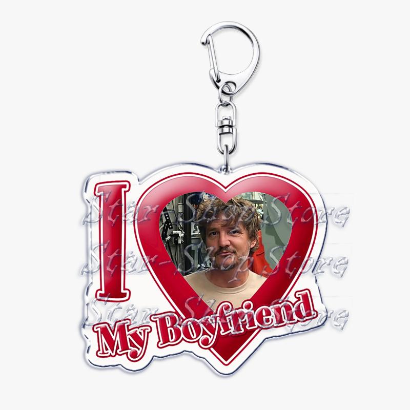 Hot Pedro Pascal I Love My Boyfriend Heart Keychain for Women Accessories Key Chain Ring Keychains Jewelry Fans Gifts