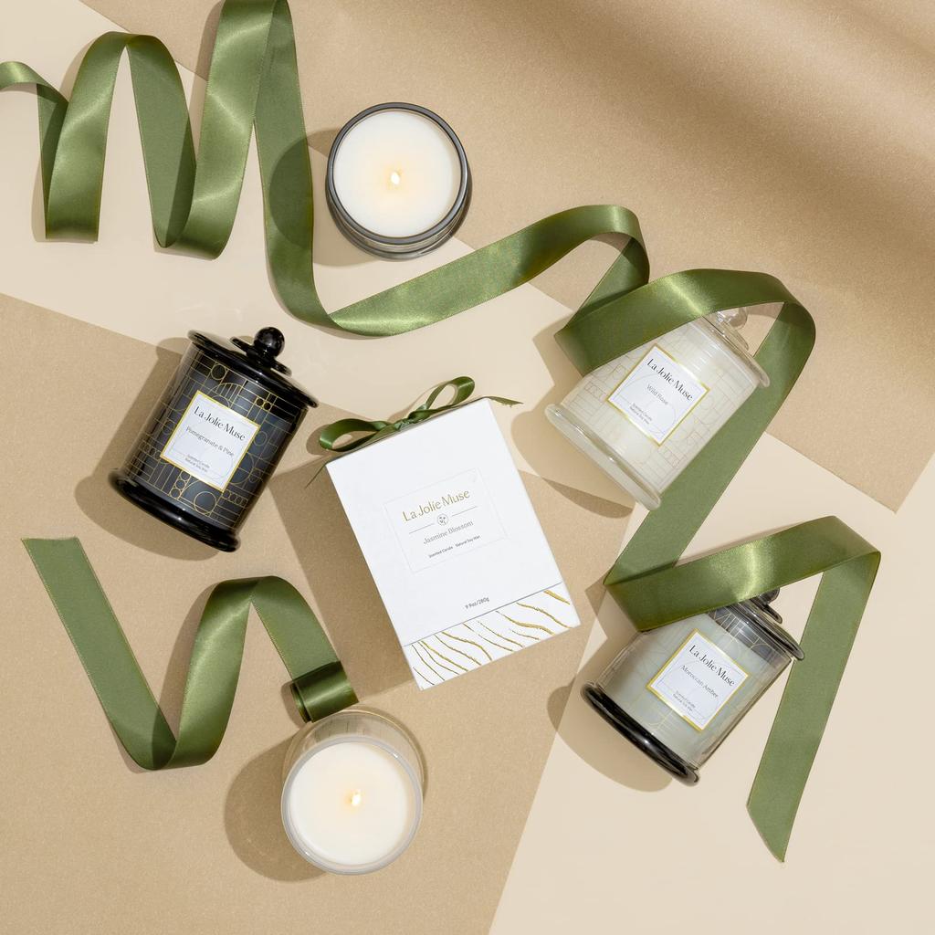 LA JOLIE MUSE Aroma Candle, Jasmine Scent, 65-Hour Burning Time, Natural Soy Wax, Jar Candle, Gift