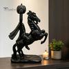 Resin Horse with Pumpkin Headless Horseman Holding Statue, Matte Black Halloween Figurine, Unique Dark Atmosphere Ornaments Gothic Tabletop Decor for