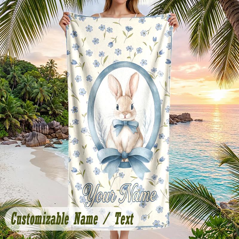 Peter Rabbit Beach Towel, Personalized Custom Text, Quick Dry Soft Large Towel For Swimming Pool Travel