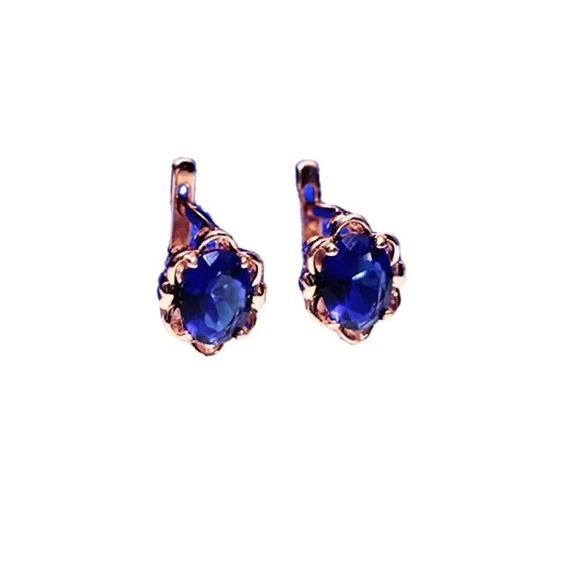 Purple Gold Lace Blue Stone Earrings Temperament Light Luxury High Sense Foreign Gas Plated Rose Gold Ear Jewelry