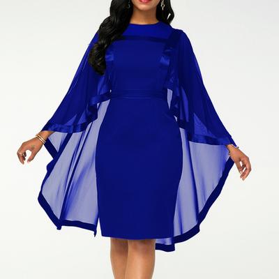 Dress Mesh Stitching Slim-fit Polyester Women Fashion Cape Dress for Banquet