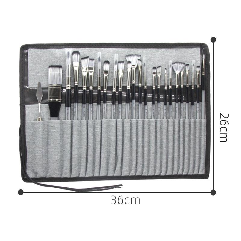 Cross-Border 24-Piece Canvas Brush Set: Nylon Brushes for Oil, Gouache, and Watercolor Painting 24-Piece Brush Canvas Set