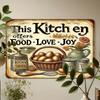 Rustikales Bauernhaus-Küche Blechschild, Vintage Wandkunst mit "Diese Küche bietet Essen, Liebe, Freude" Design - Langlebige Eisenkonstruktion