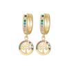 18K Gold Plated Diamond Tree of Life Ear Climbers & Round Pendant Dangle Earrings for Women - Light Luxury Jewelry