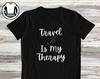 Travel Is My Therapy T-Shirt and Kids T-Shirt: Airplane Graphic, Globe Quote