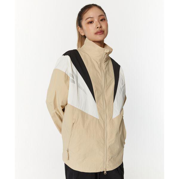 Reebok Twin Vector Color Block Stand Collar Windbreaker Comfortable Breathable Full Zip Jacket Unisex Jacket Beige REJU4EJ39I2