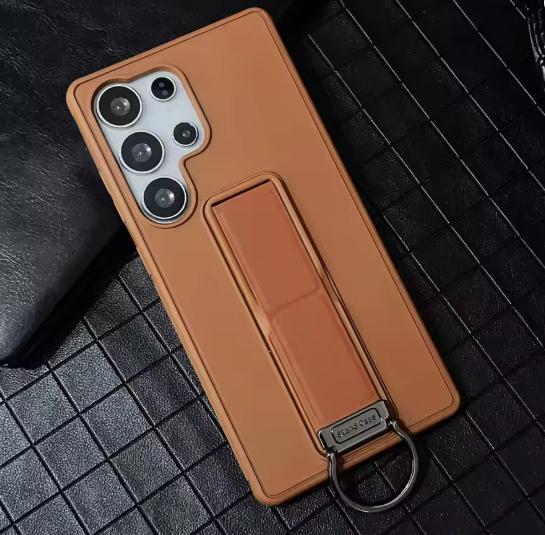 Leather Stand Holder Ring Wrist Strap Phone Case For Samsung Galaxy S26 Ultra S25 S24 S23 Plus Button All Inclusive Bracket Shockproof Protect Cover