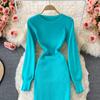 RUGOD Sexy Round Neck Knitted Slit Dress Women's New Autumn and Winter Bottoming Tight Elastic Wrap Hip Sweater Dress