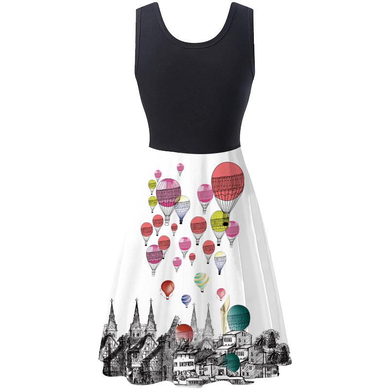 New in summer, hot-selling, sleeveless round neck women s digital printing dress S