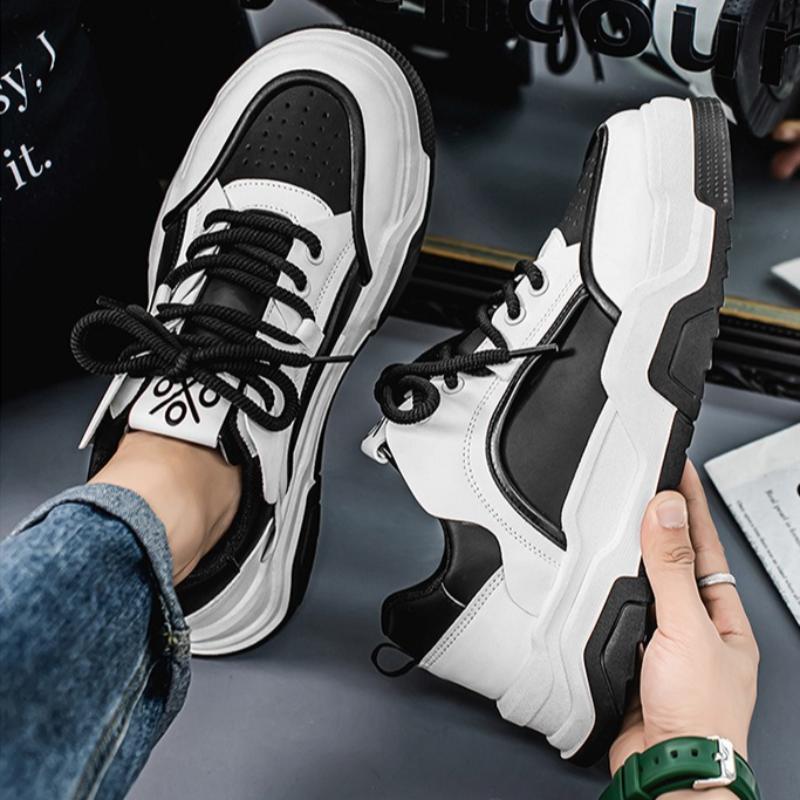 Fashion Mens Student Versatile Sneakers Trend Lace-up Soft Leather Casual Shoes Outdoor Lace-up Platform Vulcanized Shoes Zapatos Hombre