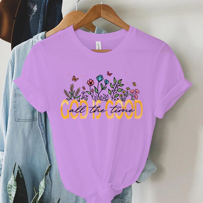 God Is Good All The Time Graphic T Shirt Women Vintage Boho Religious Christian TShirts Retro Aesthetic Jesus Tshirts Faith Top