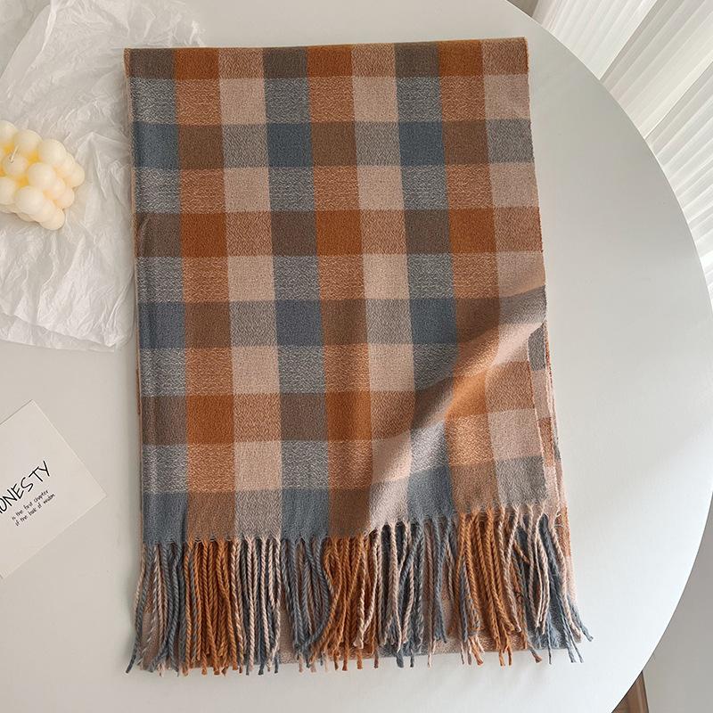 New Style Cashmere Imitation Japanese Small Lattice Scarf In Winter WomenS Medium Long Thickened Leisure Warm Keeping Scarf