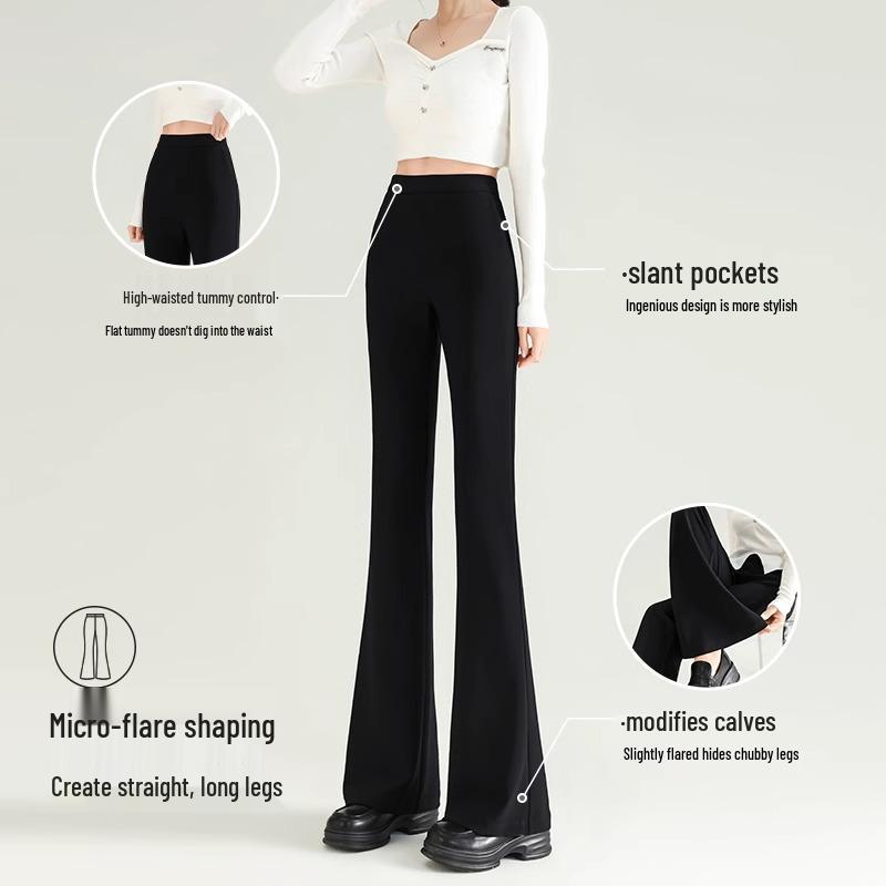 Petite Women's Black Micro-Flared High-Waisted Slimming Pants - New Spring 2025 Style