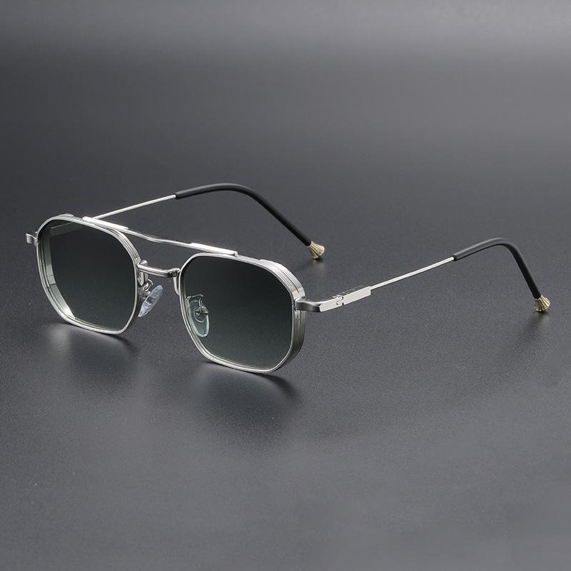 New Business Square-Frame Sunglasses Premium Fashionable Metal Double-Bridge Eyeglasses Unisex Classic Driving Shades