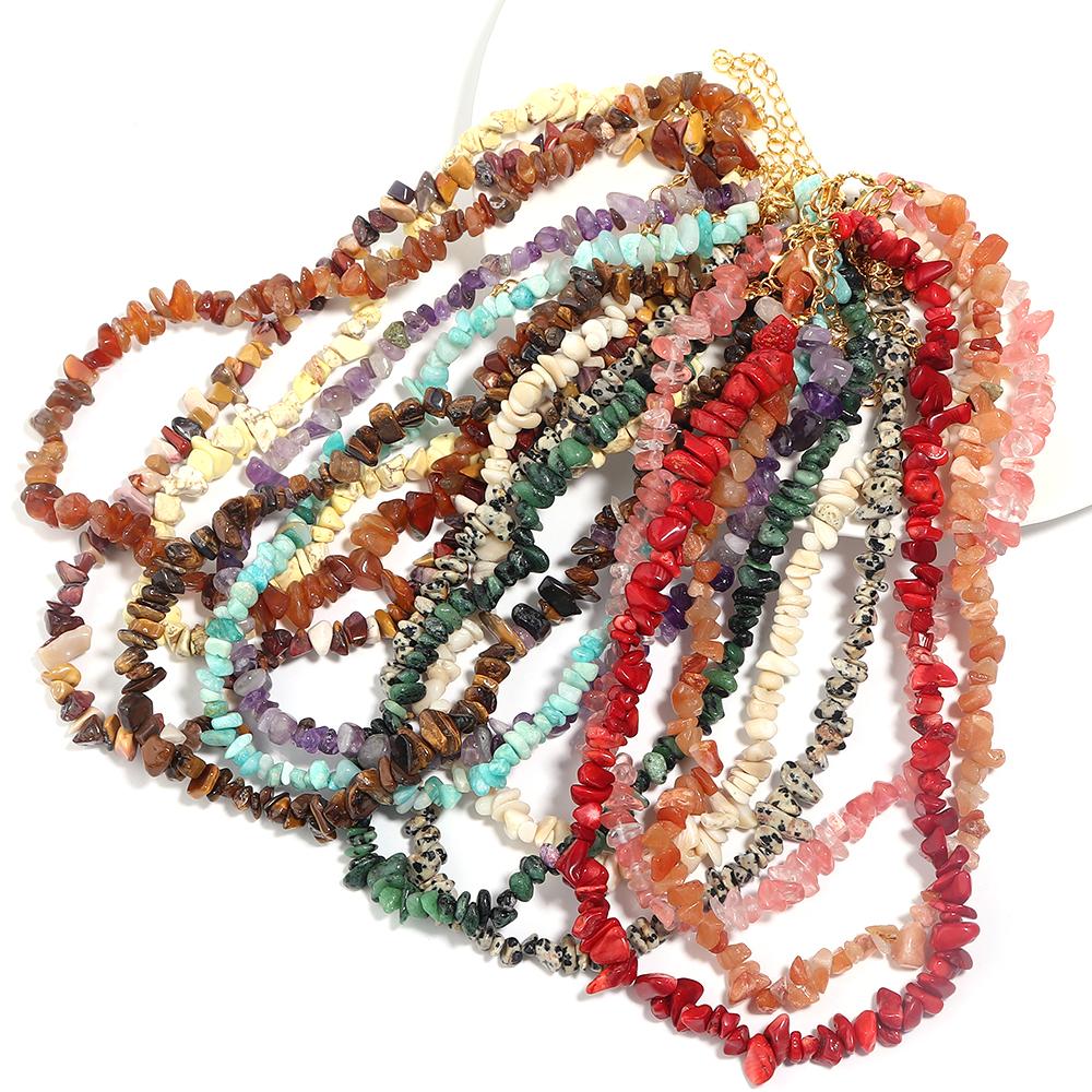 1 Strand 43cm Irregular Gravel Bead Choker Necklace Natural Stone Crystal Necklace Lobster Clasp Chain For Women Jewelry Gift