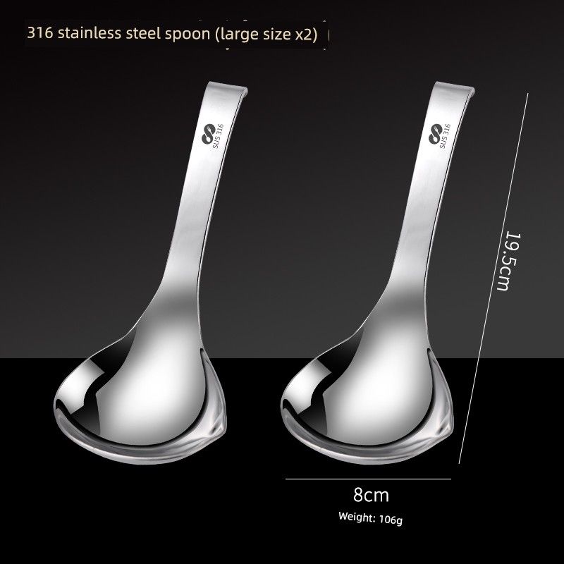 316 Stainless Steel Spoon, Large Household Soup Spoon, Deepened Design, Wall-Mountable, Large Head Spoon, Hot Pot Spoon