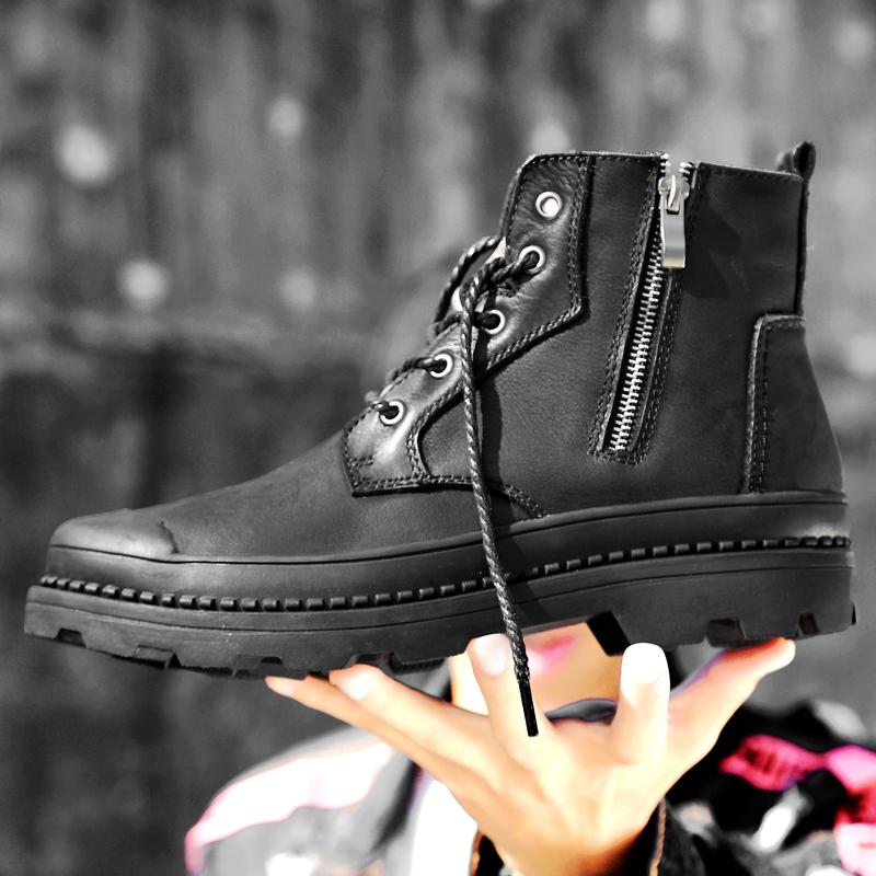 Newest Luxury Mens Snow Boots Genuine Leather Punk Shoes Winter Warm Plush Motorcycle Male Footwear Military Tactical Boots For Man