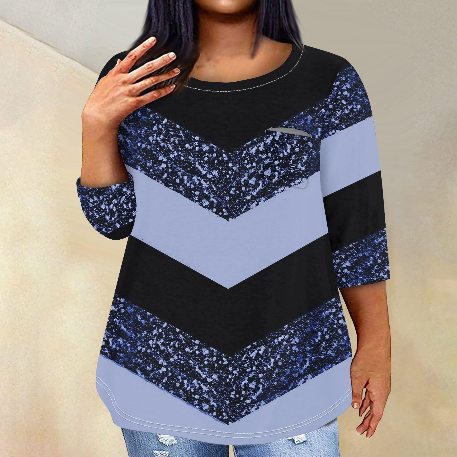 

Жіночий модний повсякденний пуловер з принтом і круглим вирізом з рукавом три чверті та рукавом 4/3 XXXXL