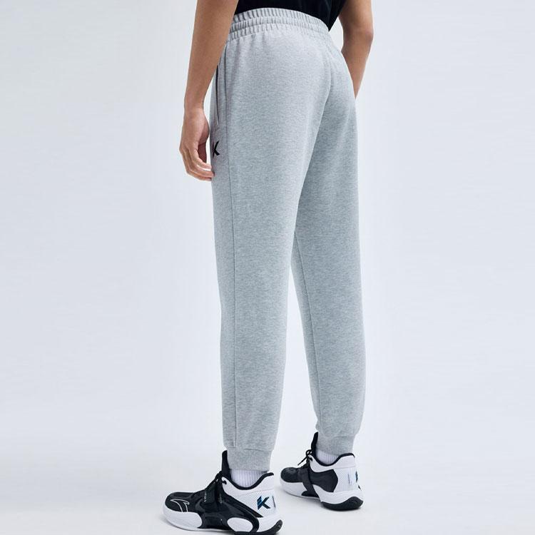 Anta KT Series Solid Color Mid Waist Fleece Cuffed Knitted Sports Pants Men pants Gray 952331304-2